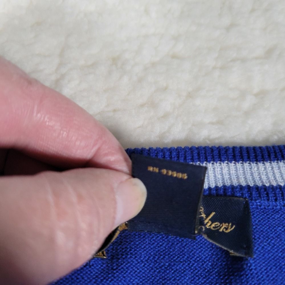 Brooks Brothers Supima Cotton V-Neck Sweater Royal Blue Striped Trim Mens L - Picture 3 of 11